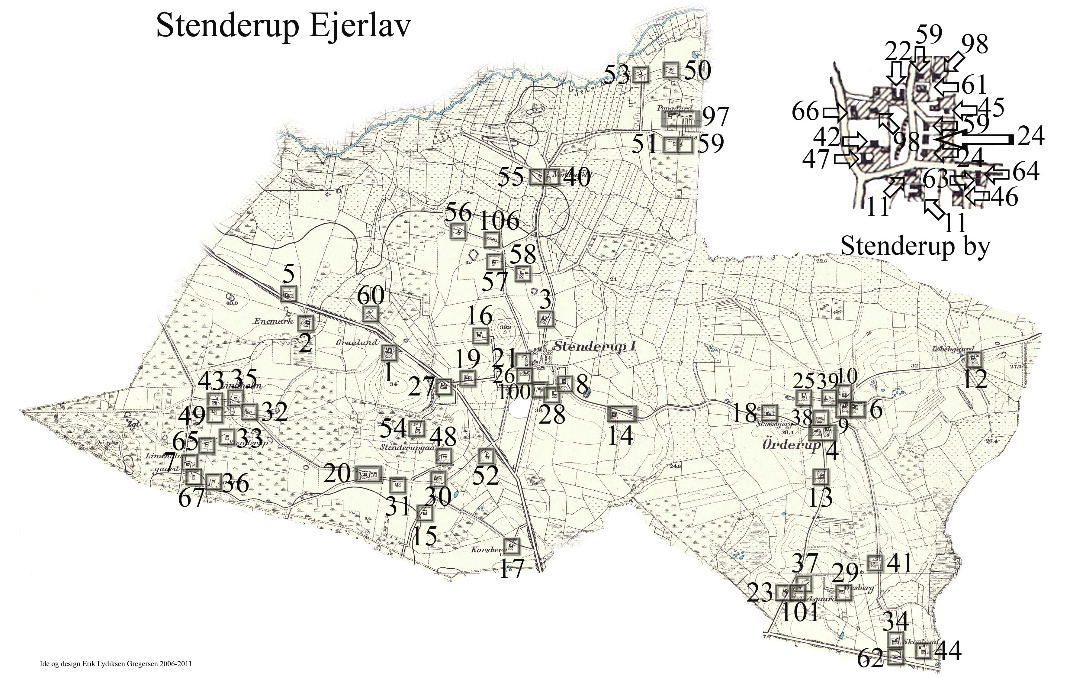 Stenderup ejerlav - matrikelkort - med klikbare matrikelnumre